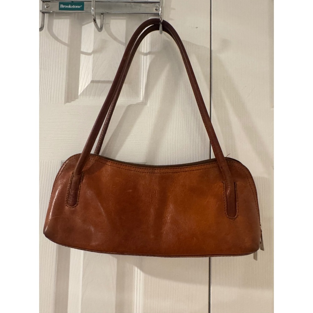 Vintage Del Borgo Made in Italy Cognac Brown Leather Baguette Shoulder Bag Purse